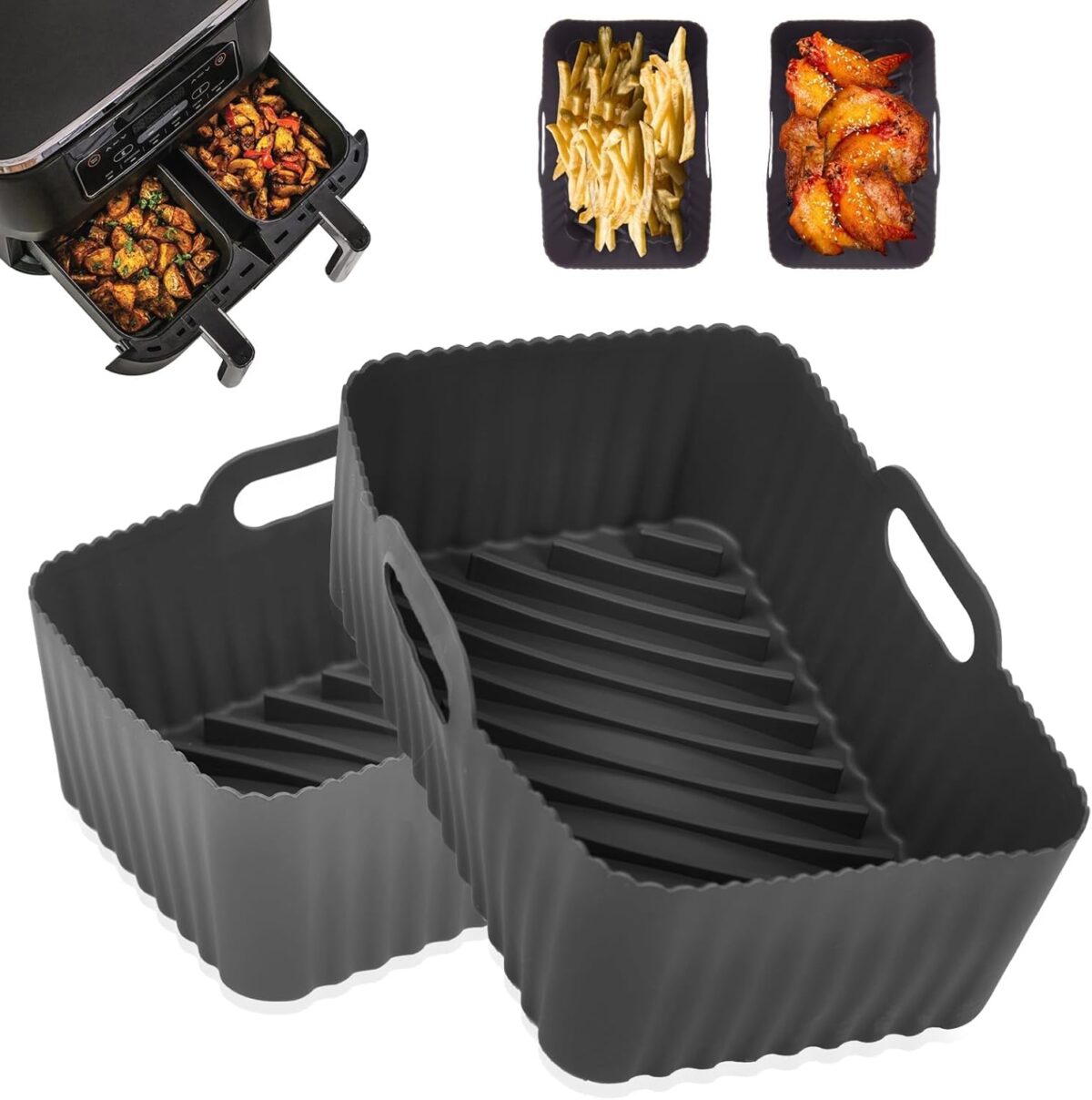 2Pcs Silicone Air Fryer Liners for Ninja Foodi Dual DZ201, Non-Stick Air Fryer Basket Accessories, Reusable Liners Fits 8 QT - Image 2