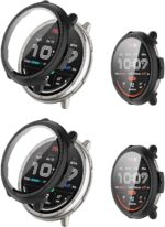 2pack Case for Amazfit Active 2, Screen Protector Smart Watch,Built-in 9H Tempered Glass Film, Hard PC,Easy to Install,Protective Cover for Amazfit Active 2(Black+Black) - Image 2