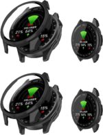 2pack Case for Garmin Approach S50, Protective Cover Smart Watch,Built-in 9H Tempered Glass Film, Hard PC,Easy to Install,Screen Protector for Garmin Approach S50(Black+Black) - Image 2