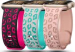 3 Pack Leopard Engraved Bands Compatible with Apple Watch Band 41mm 40mm 38mm 42mm 44mm 45mm 46mm 49mm Women, Soft Silicone Cheetah Embossed Sport Strap for iWatch Series 10 9 8 7 6 5 4 3 2 1 Ultra - Image 2