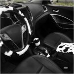 4 PCS Cow Print Car Accessories Set, Soft Fluffy Plush Cute Cow Steering Wheel Cover & Handbrake Cover, Warm Furry Cow Print Armrest Mat & Shift Gear Cover, Car Accessories - Image 2