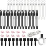 48Pcs Cord Organizer Kit, Reusable Silicone Cable Ties, Strong Adhesive Cable Clips for Cable Management, Multipurpose Wire Management for Bundling and Fastening Various Wires (Black, White) - Image 2