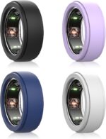 4PCS Silicone Ring Cover for Oura Ring Protector, Elastic Silicone Ring Protector for Working Out Compatible with Samsung Galaxy Ring, White+Black+Blue+Purple(M) - Image 2