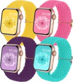 4Pack Braided Solo Loop Compatible with Apple Watch Band 38mm 40mm 41mm 42mm 44mm 45mm 46mm 49mm, Washable Stretchy Woven Nylon Strap Women Men for iWatch Bands Series 10 9 8 7 6 5 4 3 2 1 SE Ultra - Image 2