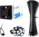 50 Set Cable Zip Tie Self Adhesive Mounts Kit with 6" Zip Ties, 3/4" Wire Holders Squares, Screws - Sticky Wire Fasteners Cable Clips Management Anchors Organizer - Image 2