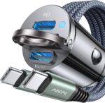 AINOPE Car Charger USB C 72W USB C Car Charger PD36W & QC36W, All Metal USB C Car Fast Charger QC3.0 Cigarette Lighter USB Charger with 3.3ft USB C to USB C Cable Fits iPhone 16 Pro Max - Image 2