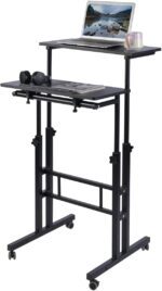 AIZ Adjustable Desk with Rolling Wheels, Portable Laptop Table for Standing or Sitting, Home Office Computer Workstation for Adults or Children,Black - Image 2