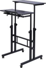 AIZ Mobile Standing Desk, Adjustable Computer Desk Rolling Laptop Cart on Wheels Home Office Computer Workstation, Portable Laptop Stand for Small Spaces Tall Table for Standing or Sitting, Black - Image 2