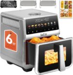 Air Fryer, 6 Qt, Stainless Steel Air Fryer, Stainless Steel Housing& Full Metal Inner Pot, Ceramic Glaze, PTFE and PFAS Free, 9 Digital One-Touch Cook Functions,120°F~450°F, 1700W - Image 2