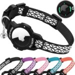 AirTag Cat Collar Breakaway, Reflective GPS Cat Collar with Luminous Apple Air Tag Holder, Cat Tracker Collars with Safety Elastic Band for Girl Boy Cats, Kittens and Puppies 7-10 Inch, Black - Image 2