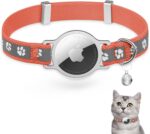 AirTag Cat Collar, Reflective Elastic Cat Tracker Collar with Apple Air Tag Holder and Bell for Girl Boy Cats, Lightweight & Scratch Resistant GPS Pet Collar for Cats Kittens, Orange - Image 2