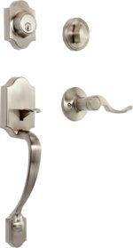 Amazon Basics Front Door Lock Set, Handleset with Shelby Lever, Level Door Handle, Exterior, Single Cylinder Packs, Satin Nickel, 1-Pack - Image 2