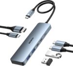 BENFEI USB C HUB 6-in-1 with HDMI(4K@60Hz), 100W Power Delivery, 10Gbps 2*USB-A and 2*USB-C, Silicone Cable, Aluminum Case Compatible with iPhone 15 Pro/Max, MacBook, iPad Pro, iMac, S23, XPS17 - Image 2