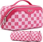 BOYATU Travel Makeup Bag for Women: Large Cosmetic Bag Set of 3 - Vegan Leather Make up Bag with Compartments - Compact Waterproof Toiletry Bag with Divider & Handle (09Red) - Image 2
