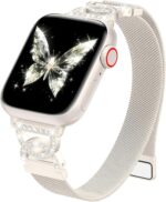 BRG Thin Mesh Loop Compatible with Apple Watch Bands for Women 40mm 41mm 38mm 42mm Series 10 SE 9 8 7 6 5 4 3 2 1, Stainless Steel Magnetic Metal Strap with Double C-Shape Bling Clasp for iWatch - Image 2