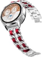 Bands Compatible with Samsung Galaxy Watch 46mm / Galaxy 3 45mm, 22mm Metal with Leather Chain Bracelet for Huawei Watch GT5 / GT5 Pro / 4/4 Pro / GT4 / 3/3 Pro / GT3 / GT2 46mm Women - Image 2