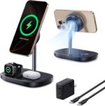 Baseus 3 in 1 Wireless Charger Stand, Qi2 Certified 15W Cooling Magnetic Charging Station, MagSafe-Compatible iPhone Charger for iPhone16/15, Apple Watch, AirPods - 45W Adapter Included - Image 2
