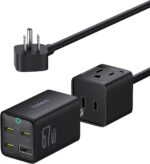 Baseus Charging Station 67W, 5 in 1 Detachable Travel Power Strip USB C Fast Charger, 5ft Flat Extension Cord with 2 AC Outlets, Portable Charger for MacBook Pro, iPhone, Cruise Travel Essentials - Image 2