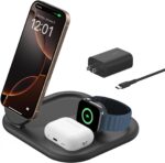 Belkin 3-in-1 MagSafe-Compatible iPhone Charger 15W, Foldable Magnetic Qi2-Certified Wireless Charging Station for iPhone 16, Apple Watch Series 10, AirPods 4, and More, w/Non-Slip Base & PSU - Black - Image 2