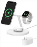 Belkin MagSafe-Compatible Charger, 3-in-1 Wireless Charging Station, Qi2-Certified 15W Wireless Charge for Apple iPhone 16 Series, Apple Watch, AirPods w/Non-Slip Base, 40W Included - White - Image 2