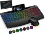 BlueFinger Wireless Keyboard and Mouse Combo Backlit, 2.4G Rechargeable Ergonomic Gaming Keyboard with Wrist Rest, Phone Holder, Volume Knob, Silent Light Up Keyboard with Mouse for Computer Laptop - Image 2