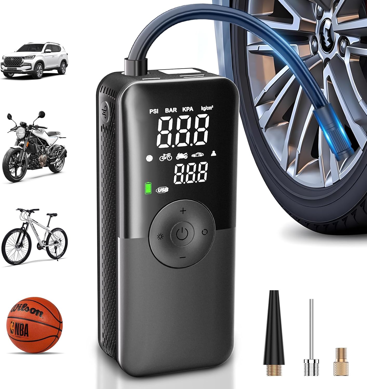 CARSUN Cordless Tire Inflator Portable Air Compressor,Car Tire Pump with Digital Dual Screen,150PSI Portable Air Pump for Car Tires with Deflation&Pressure Gauge,Suitable for Car,Motorcycles,Bicycles - Image 2