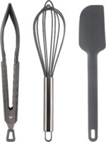 COOK WITH COLOR Stainless Steel Silicone Tipped Kitchen & BBQ Tongs Set, 3 Pc Utensils, Grey - Image 2