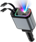 Car Charger with Starlight, 66W USB C Car Charger Adapter, 4 in 1 Retractable Car Charger with 2 USB Ports Car Phone Charger, Fast Car Charger for iPhone 16/15/14/13/12/11 and for Android (Dark Grey) - Image 2