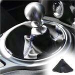 Car Gear Shift Boot Cover, PU Leather Gear Shifter Knob Dust Cover, Waterproof Shift Knob Cover Boot Gear Gaiter Cover, Auto Accessories Suitable for Most Manual/Automatic Cars (Blue Thread Sewing) - Image 2