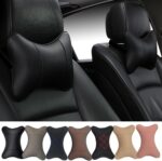 Car Neck Pillows Both Side Pu Leather 2pieces Pack Headrest Fit for Most Cars Filled Fiber Universal Car Pillow (Black) - Image 2