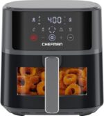 Chefman Air Fryer – 6 QT Compact Airfryer for Quick & Easy Meals, Features Hi-Fry Technology for Extra Crisp, Easy-View Window, Touch Controls with 4 Presets, Nonstick & Dishwasher Safe Basket - Grey - Image 2