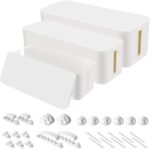 Chouky Cable Organizer Box Set of Three, Power Cover Cord Holder Surge Protector for Desk (White) - Image 2