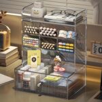 Clear Desk Organizer, Pen Storage Shelves with Drawers, Desk Accessories Holder,Makeup Brush Storage Organizer for Office School Home Supplies (Transparent) - Image 2