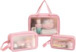 Clear Travel Bags for Toiletries, 3Pcs Portable PVC Waterproof Cosmetic Bags, Transparent Travel Storage Carry Pouch, Toiletry Bags and Cosmetics Organizer for Women Men (Pink) - Image 2