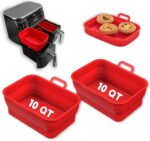 Collapsible 2-Pack Air Fryer Silicone Liners for 10QT NINJA Foodi Dual, Rectangular Air Fryer Silicone Pot, Reusable Silicone Air Fryer Basket for Air Fryer Accessories (Red) - Image 2