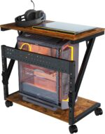Computer Tower Cart - Height Adjustable PC Stand, 2-Tier ATX-Case CPU Holder Home Office Gaming Desk Accessories with Rolling Lockable Wheels, Laptop Table Standing Computer Desk, Rustic Brown - Image 2