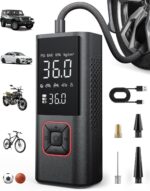 Cordless Tire Inflator Portable Air Compressor - 150PSI Air Pump with Auto Shutoff Function for Car Tires, Inflatables, Motorcycle, Balls, Compact Bike Tire Pump with LED Light, Red, Large - Image 2