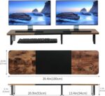 DAWNTREES Dual Monitor Stand Riser,39.4 inch Wood Desk Organizer Shelf with Underneath Storage for Office Accessories,Suitable for desktop computers/laptops/TVs/printers - Image 2
