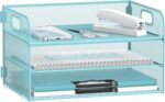 Daltack 3-Tier Paper Organizer with Handle, Mesh Desk Organizer Letter Tray, Blue - Image 2