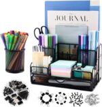 Desk Organizers Caddy and Accessories with 7 Compartments + Pen Holder / 72 Clips Set, Drawer, Black Mesh Office Supplies Desktop Organizer for Home, Office Ect - Image 2
