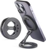 Double Magnetic Ring Phone Holder – Attach to Any Iron Surface | 1/4" Screw Hole | Compatible with iPhone 16/15/14/13/12 Pro Max Series & MagSafe Cases (MS-01-Black) - Image 2