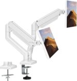 Dual Monitor Mount Fits 13 to 32 Inch Computer Screen, Dual Monitor Arm Hold up to 19.8lbs Each, Full Motion Monitor Desk Mounts for 2 Monitors, Gas Spring Monitor Stand, VESA Mount, White - Image 2