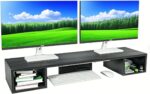 Dual Monitor Riser for Desk 2 Monitor, Wood Computer Monitor Stand with Side Storage Space for TV, Laptop, Black - Image 2