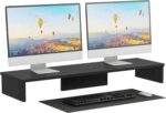 Dual Monitor Stand Riser, Large Computer Monitor Stand for Desk, Monitor Riser for 2 Monitors, Wood Desk Shelf for Top of Desk, Desktop Organizer for Computer, Laptop, Printer, TV - Image 2