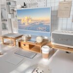 Dual Monitor Stand Riser with Drawer for Desk Laptop Desk Shelf with Adjustable Length and Angle, Bamboo Computer Stand Riser for 2 or 3 Monitors Screen Laptop PC TV -Natural - Image 2