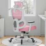 Ergonomic Office Chair Big Tall Reclining Gaming Chair Adjustable Lumbar Support 2D Armrest 6D Headrest Breathable Mesh Swivel Computer Chairs Home Task Desk Chair Coat Hanger Tilt Lock (Pink) - Image 2