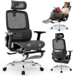 Ergonomic Office Chair, High Back Desk Chairs with Retractable Footrest, Breathable Mesh, Adjustable Headrest, 3D Armrests, Lumbar Support, Tilt Function, Comfy Swivel Computer Gaming Chair - Image 2