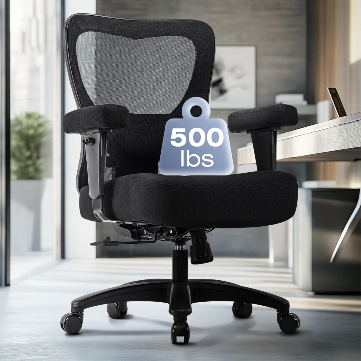 Ergonomic Office Chair with Adjustable Lumbar Support，Big and Tall Desk Chair 500lbs with Wider Thicker Seat Cushion 2D Armrest, Computer Reclining Mesh Chairs, Black - Image 2
