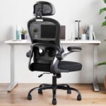 Ergonomic Office Chair,Ultra Thick Office Desk Chair with Adjustable Lumbar Support and Headrest,Spring Cushion,Rocking Function,Flip-up arms,Mesh Computer Chair for Home Office,Black - Image 2
