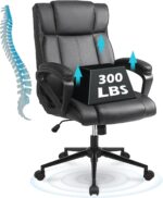 Executive Office Chair with Thicken Armrest, Ergonomic Home Office Desk Chair with Lumbar Support, Upholstered Leather Mid-Back Computer Gaming Chair for Home/Office, Black - Image 2